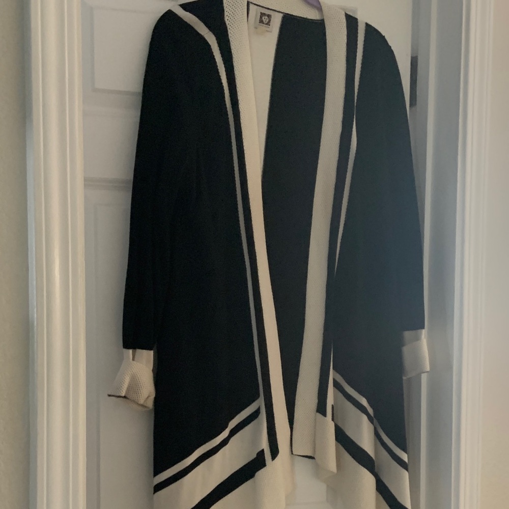 Anne Klein Black and Cream Open-Front Cardigan